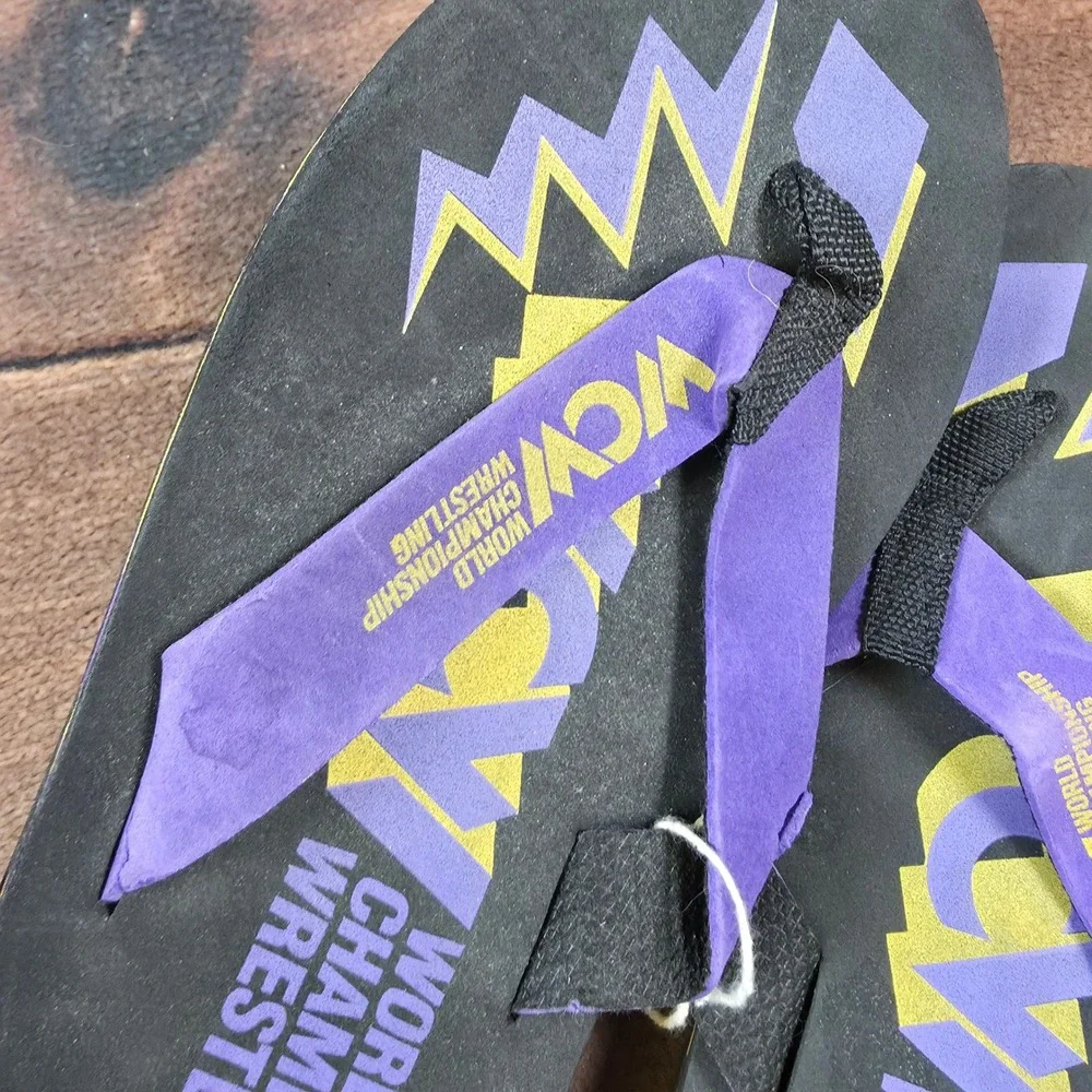 WCW Flip Flops Mens OS Black Good Vintage World Championship Wrestling Logo